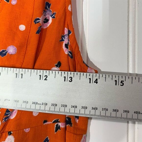 Free People S Orange Floral Mini Dress Ruffle Hem Tie Back Linen Blend Cottage - Picture 5 of 10
